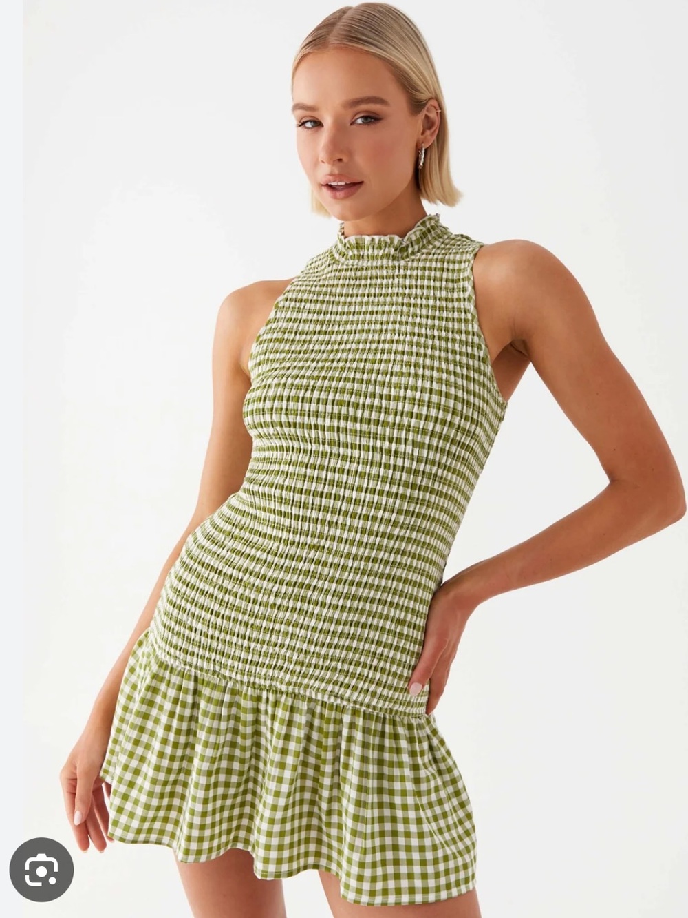 Peppermayo Cottagecore Farmhouse Picnic Gingham Sage Mini Ruffle Dress Size 6
